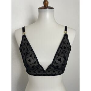 Victoria's Secret Bra Bralette Plunge V Wire Cage Velvet Logo Lingerie